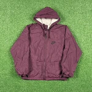 Vintage 90s Nike big swoosh hooded purple windbreaker jacket